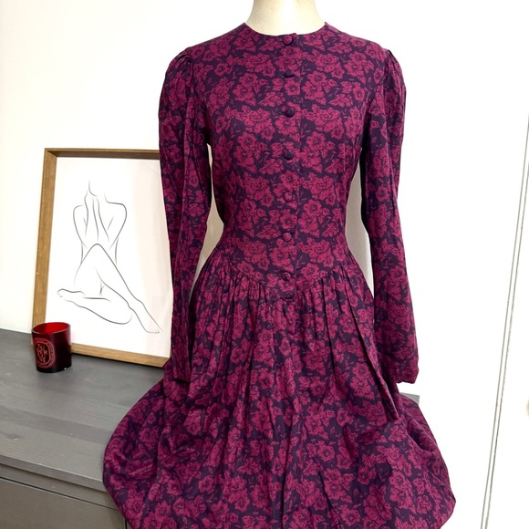 Laura Ashley Vintage 80s Floral Dress Peasant sz 12 - 10 Made in USA NWT - Picture 2 of 11